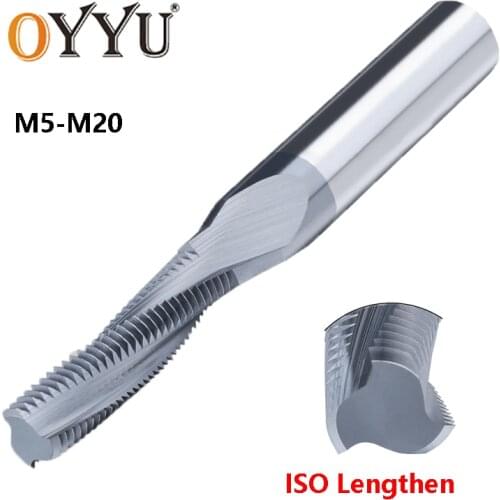 OYYU Lengthened Carbide Threading Router Bit CNC Tungsten Steel Milling Cutter Thread ISO full tooth Endmills M5x0.8 M6x1 M8x1