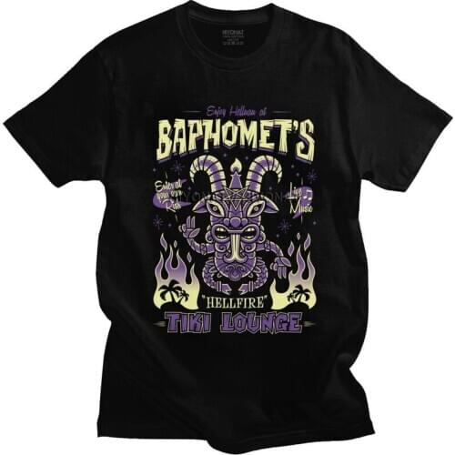 Classic Baphomet T Shirt Men Short Sleeve 100% Cotton T-shirt Summer Hellfire Tiki Lounge Occult Surfing Tee Tops Graphic Tshirt
