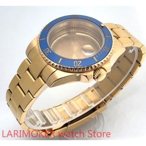 Sealed back cover 904L stainless steel gold strap bracelet with 40mm sapphire glass ETA NH36 MH35 cases gold bezel sea blue