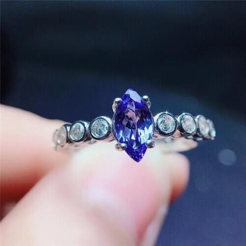 Simple design gemstone ring brilliant cut natural tanzanite silver ring solid 925 silver tanzanite wedding ring