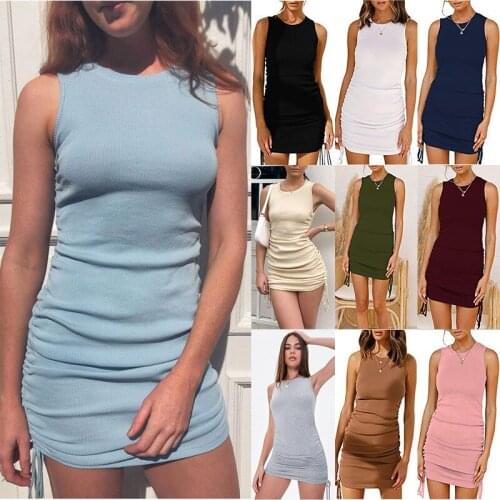 Yvlvol lace up 2021 summer women bodycon mini dress sleeveless backless elegant party outfits sexy club clothes