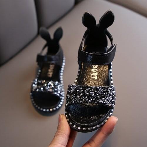 2020 Summer Children 's Princess Sandals Rabbit Ears Rhinestone Girls Non-Slip Shoes