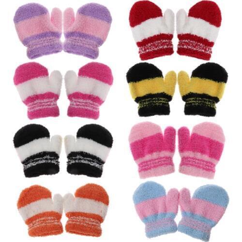 Cute Infant Baby Kid Boys Girls Warm Winter Gloves Toddler Knit Rainbow Mittens