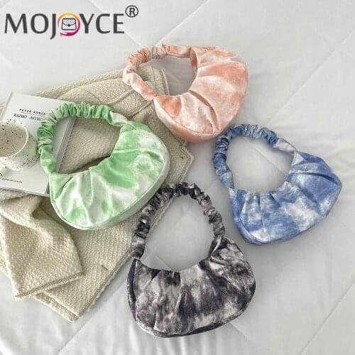 Fashion Tie Dye Printing Shoulder Underarm Mini Bag Women Casual All-match Canvas Pleated Handbags Portable Evening Party Purse