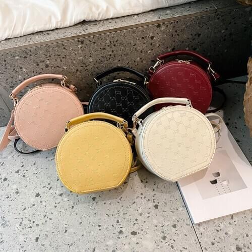 Fashion Women Round Shoulder Bags Solid Color PU Leather Ladies Small Circle Messenger Crossbody Handbag Travel Purse for Girls