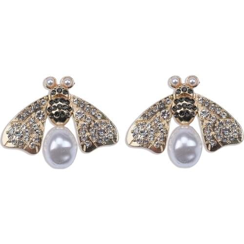 Fashion Cute Pearl Crystal Rhinestone Bee Earrings Women Elegant Creative Jewelry Korean Wedding Party Dangle Earrings 2020 New