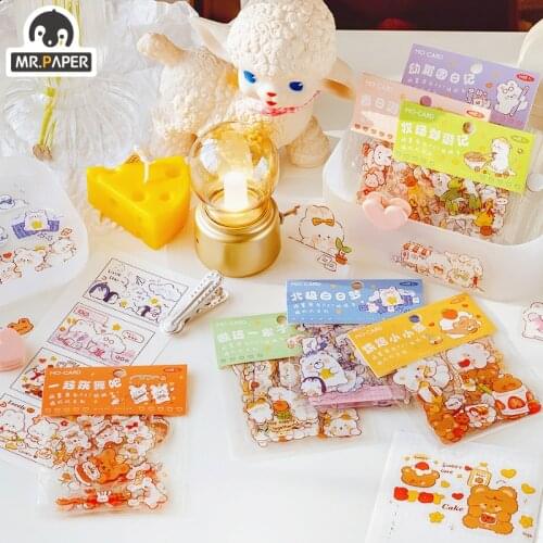Mr.paper 8 Designs 46 Pcs/bag Cartoon Style Waxy Jiji Series Cute Animal Hand Account Decor DIY PET Collage Material Stickers