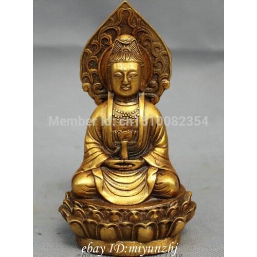 Folk Chinese Bronze Gilt Buddhism Pot Kwan-Yin GuanYin Buddha Goddess Statue