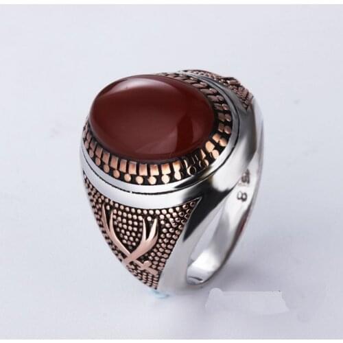 Real 925 Sterling Silver & garnet Stone men mens Vintage ring rings Turkey Jewelry wedding gift A4491