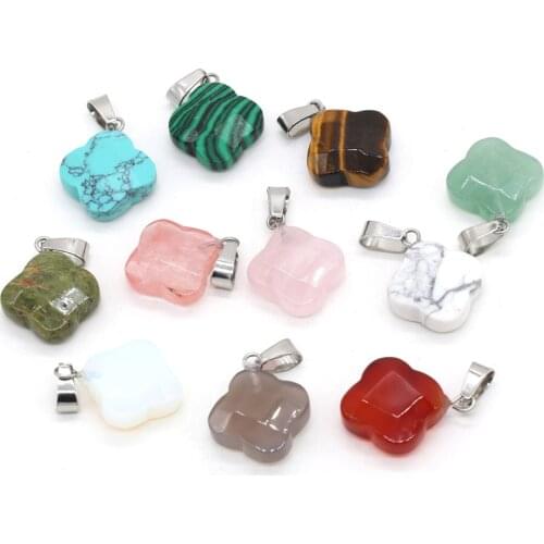 Natural Stone Pendants Clover Shape Crystal Agates Opal Turquoises Stone Charms For Making Jewelry Women Necklace Bracelet Gift
