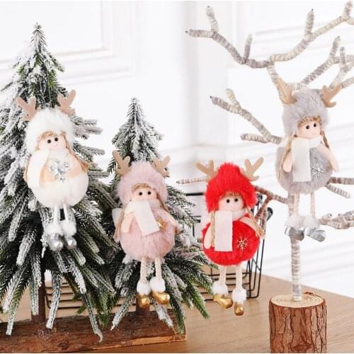 New Creative Cute Plush Girls Doll Pendant With Antler Hat Christmas Tree Shop Window Ornaments Decor Home Xmas Party Kids Gifts