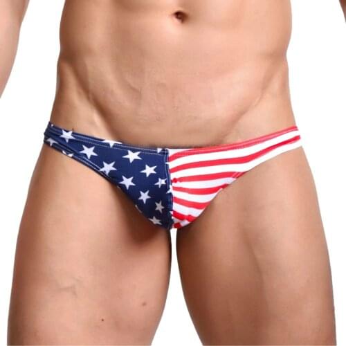 New Sexy Men Stripe Low Rise Thongs Men Sexy G-Strings & Thongs Underwear Penis Pouch Gay Lingerie Flag FX1008