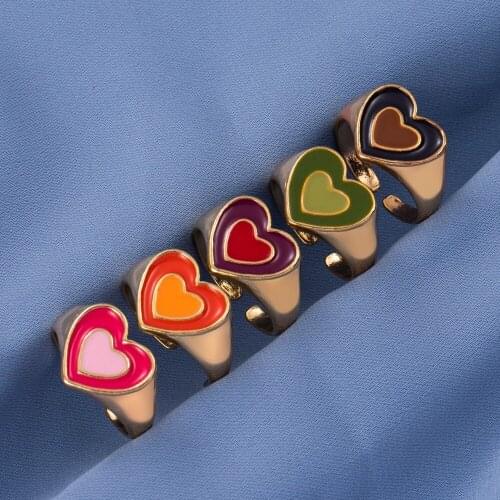 Wholesale y2k Jewelry New Colorful Ring for Women Glossy Dripping Love Heart Gold Rings Peach Heart Ring Exquisite Trend jewerly