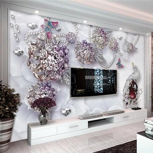 Custom 3D Photo Wallpaper European Style Jewelry Diamond Embossed Wall Painting Mural Bedroom Living Room TV Backdrop Home Decor