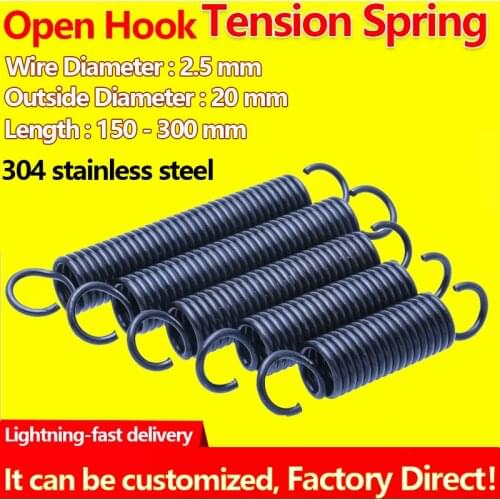 Open Hook Tension Spring Pullback Spring Coil Extension Spring Draught Spring Wire Diameter 2.5mm Outer Diameter 20mm