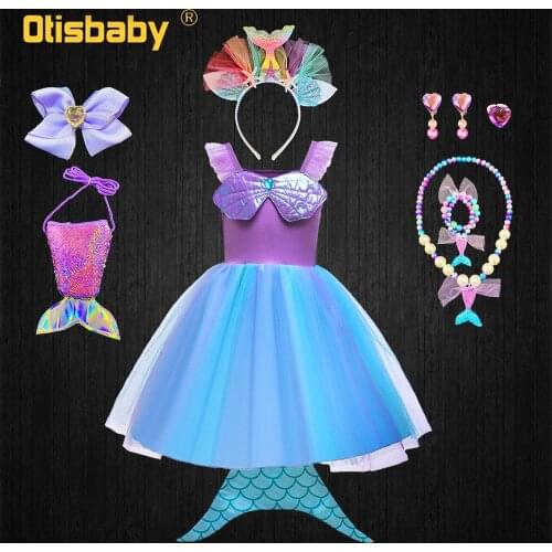 Christmas Little Girls Ariel Dress Toddler Mermaid Tail Costume Summer Fancy Fairy Princess Birthday Dress Girl Cute Clothes