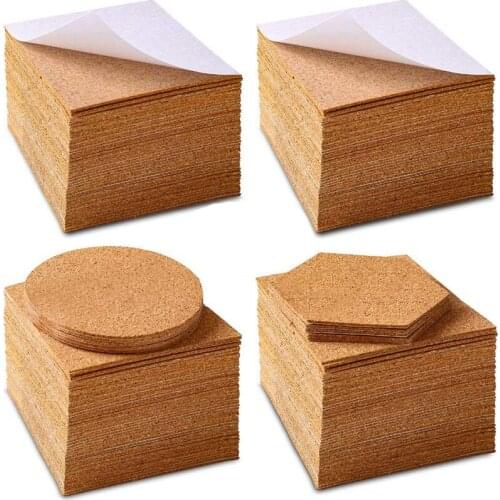 Self-Adhesive Cork Mat 110 PCS, Used for Coasters and DIY Crafts Mini Wall (100 Square + 5 Round + 5 Hexagon)