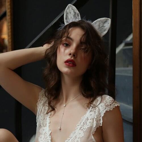 Sexy Underwear Accessories Cat Girl Ears Black and White Two Color Lace Perspective Temptation Cute Headdress Hairpin