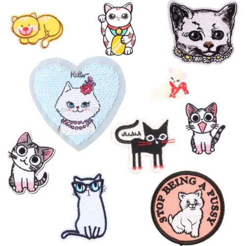 Heart Sequins Patches Reversible Change Color Stripe on Cloth Cartoon Cat Iron on Patch for Clothing embroidery applique G