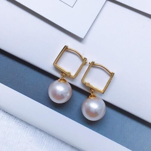 MADALENA SARARA 9-10mm Freshwater Pearl Earrings 18K Gold Natural White Pearl Earrings Perfectly Round