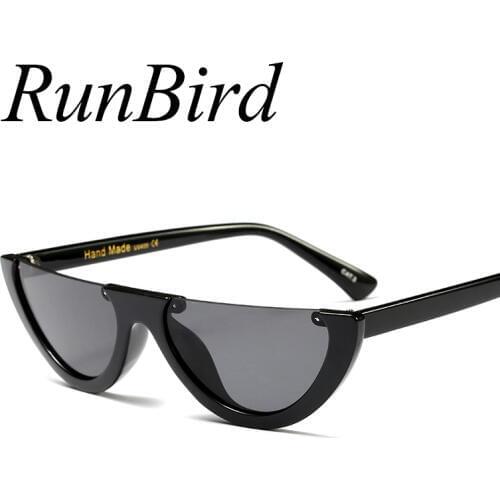 RunBird Vintage Half Frame Sunglasses Women Cat Eye Small Size Black Colorful Transparent Sunglasses Female Male UV400 1077R