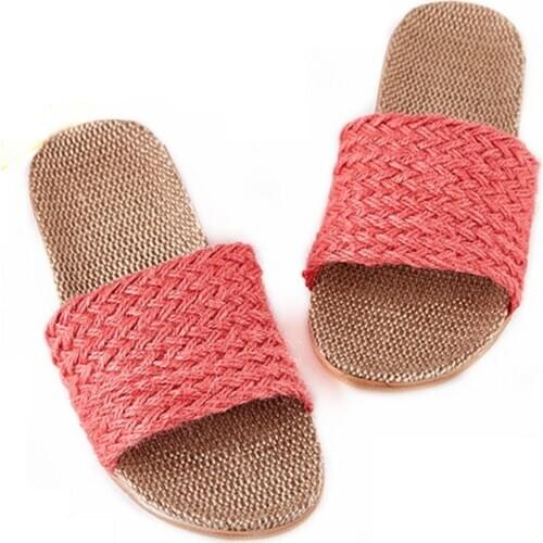 Suihyung New Indoor Slippers Women Summer Shoes Breathable Linen Open Toe House Flip Flops Home Casual Ladies Soft Bottom Sandal