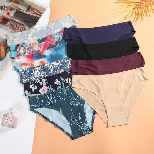 Womens Sexy Printed Panties Seamless Soft Underwear Female Breathable Striped Lingerie Briefs Ladies Low Waist Fitness Underpan