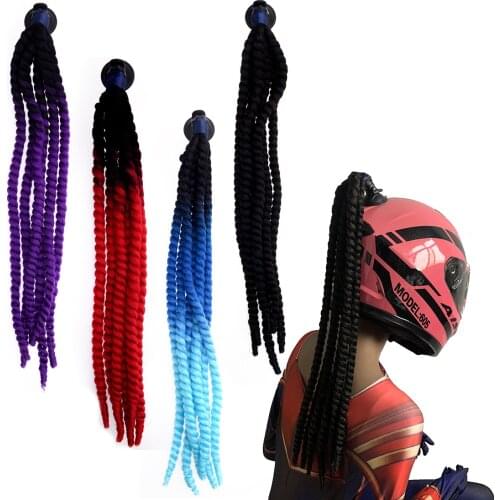 Universal 60cm Gradient Ramp Helmet Sucker Removable Braids Ponytail Pigtails Hair Dreadlocks for Motorcycle Bike