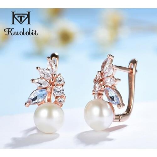 Kuololit Natural Pearl Clip Earrings for Women Sold 925 Sterling Silver 585 Rose gold Plated Luxury Earings for Party Trend 2021