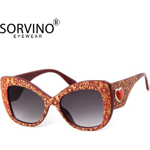 SORVINO Shades For Women Vintage Cat Eye Sunglasses Luxury Brand Designer 90s Flower Print Black Cateye Mirror Sun Glasses SP302