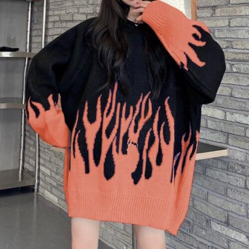 Autumn Jumper Long Sleeve Womens Sweaters O-neck Knitted Pullover Streetwear Sweater Women Winter Loose Oversize Sweater 17158