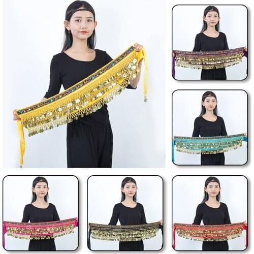 Women Belly Dance Costume Hip Scarf Accessories Belt Skirt Belly Dance Coins Silk Scarf Waist Chain Wrap Crystal Adult Dancewear