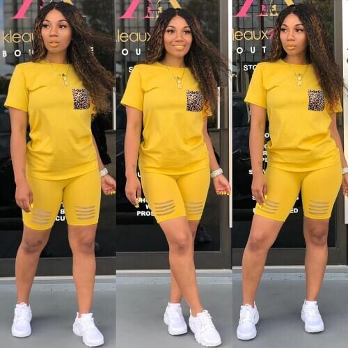 Casual Leopard Print Women Suit Two Piece Set Crop Top+Pants Hole Out Sport Suit Summer Clothes For Women Plus Size XXL