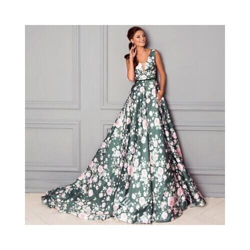 Sexy Deep V-neck Dress Women 2020 Evening Party Elegant Sleeveless Backless Woman Plus Size Slim Printed Long Dresses