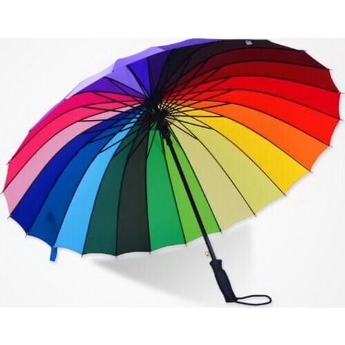 Bay hook Straight handle/16/24 bone/ 16 24 colors rainbow umbrella/ Semi-automatic /Girl student with umbrella /tb181116