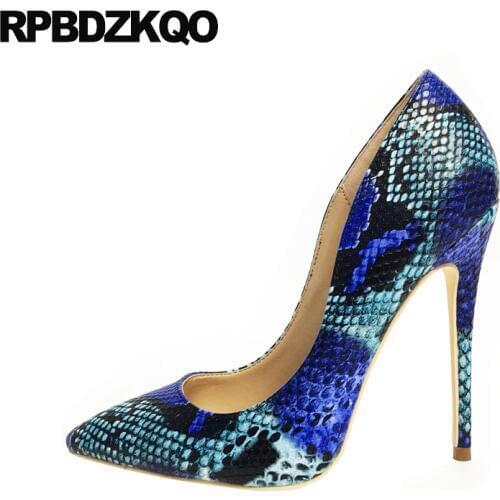 12cm 5 inch blue big size women high heels quality designer shoes stiletto 10 42 8cm exotic dancer pointed toe pumps snakeskin