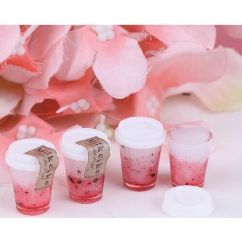 2Pcs/lot 1:12 Dollhouse Miniature Pink Food Cups Doll House Drinks Model Toys for Baby Kids