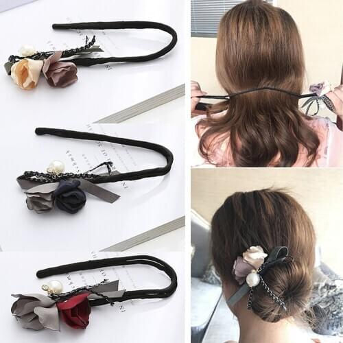 2019 Fashion Women Flower Donut Bun Maker Big Pearls Ribbon DIY Hair Style Making Tools Korean Fashion Hair Curler Accessories
