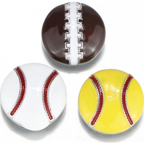 5pcs/lot New Sports Snap Jewelry Oil Painting Metal 18mm Snap Buttons Fit Snap Bracelet Bangles Volleyball Football Jewelry