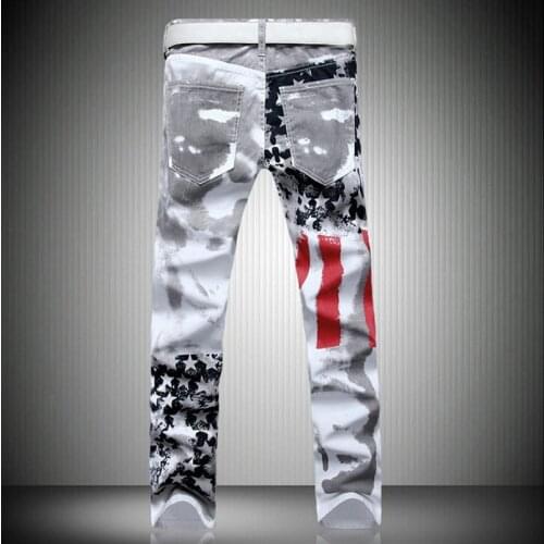 Trousers Plus Size 40 42 Casual Biker White Jeans Joggers Cargo Pants New Fashion Men American Usa Flag Printed Jeans Slim Fit