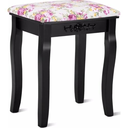 Giantex Wood Dressing Stool Padded Chair Makeup Piano Seat Rose Cushion Black Home Furniture HW53876BK