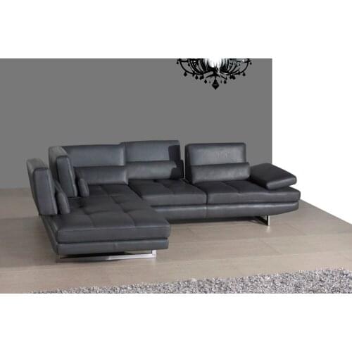Real leather sofa sectional living room sofa corner home furniture couch L shape functional headrest modern stainless steel legs