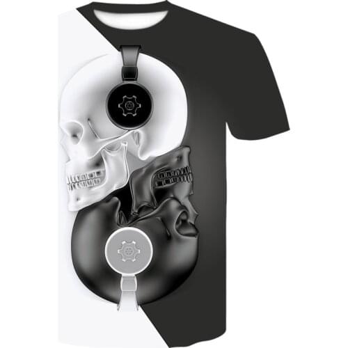 Black Skull T-shirt Men Music 3d Printed Tshirts Casual Metal Shirt Print Darkness Gothic Anime Clothes t shirt Streetwear