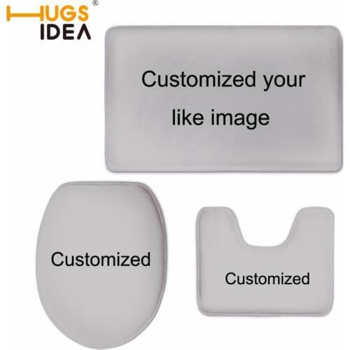HUGSIDEA Customized 3Pcs/Set Bathroom Mat Set Flannel Floor Rugs Warmer Toilet Seat Cover Set Bath Mat Absorbent Home Decoration