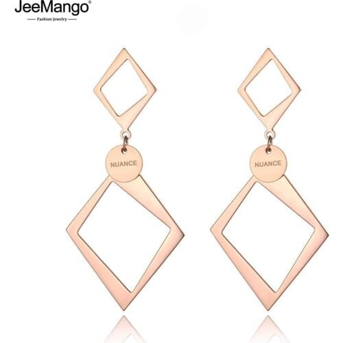 JeeMango Office/Career Titanium Stainless Steel Geometric Dangle Earrings Trendy Double Squares Earrings For Women Girls JE19166