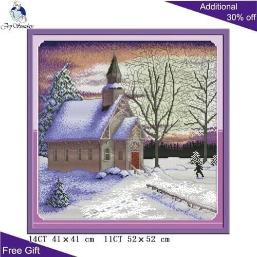 Joy Sunday Winter Church FA014 14CT 11CT Counted and Stamped Church Needlework Home Decoration Joy Sunday Cross Stitch Kits