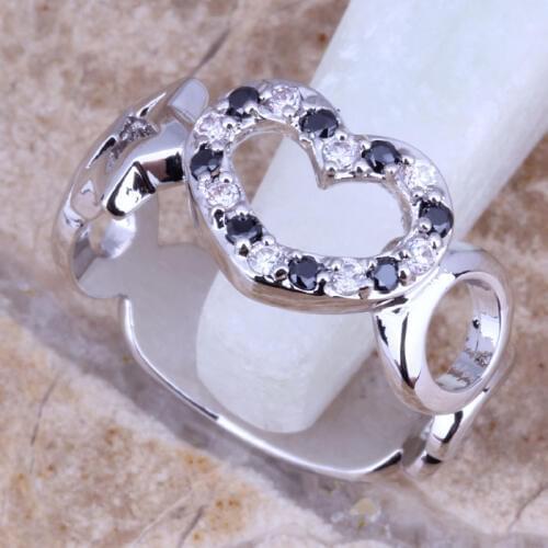 Awesome Black Cubic Zirconia White CZ Silver Plated Jewelry Ring Size 8 / 9 E188