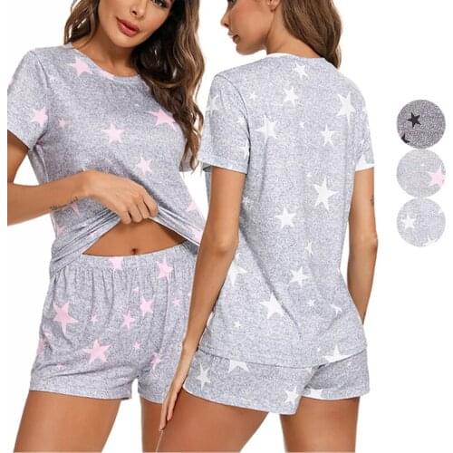 Women Clothing Sets Summer Pajamas Set Soft Sleepwear Suits With Shorts Female Pyjamas O Neck Pullover Short Sleeve Home Clothes