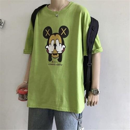 DISNEY Summer Cartoon Clothes Mickey Mouse Ptint Short Sleeved T-shirt Cotton TLoose O-NECK Hip Hop Tee Top Men Casual Clothing