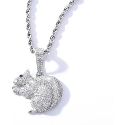 Cute Squirrel Pendant 2 Colors 5A Micro Pave Zircon Necklaces Hip Hop Jewelry For Men Women